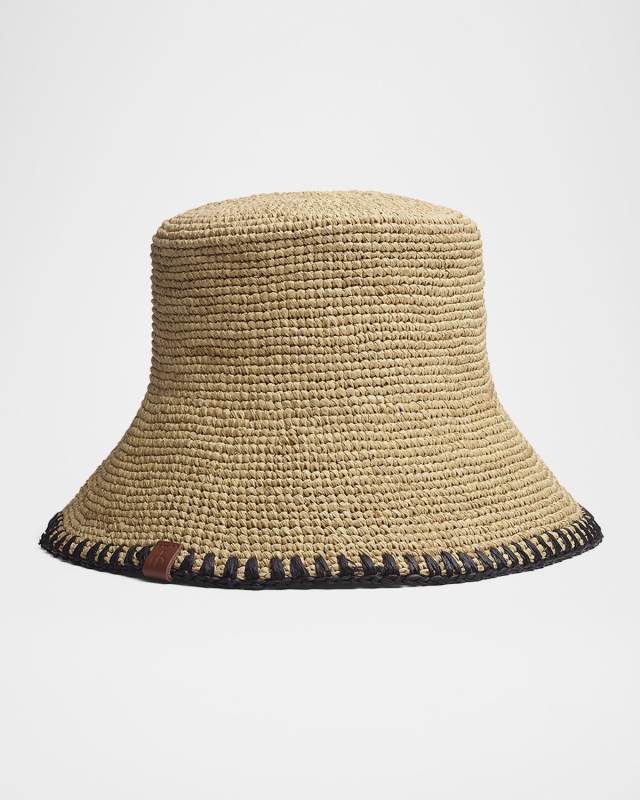 Jade Rollable Whipstitch Raffia Bucket Hat